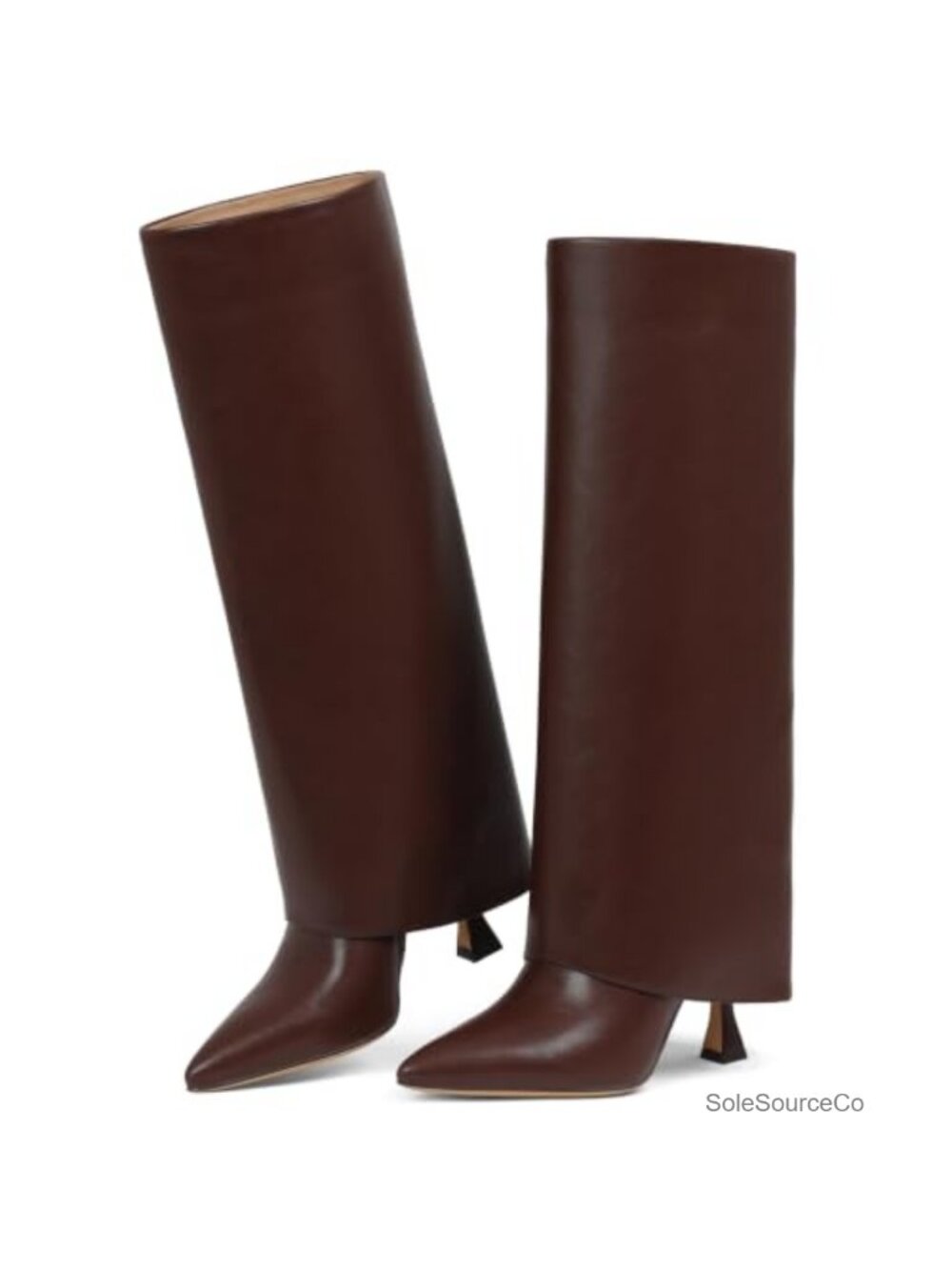 Women's Knee High Boots Pointed Toe Stiletto Heel Fold Over Slouchy Tall Boots